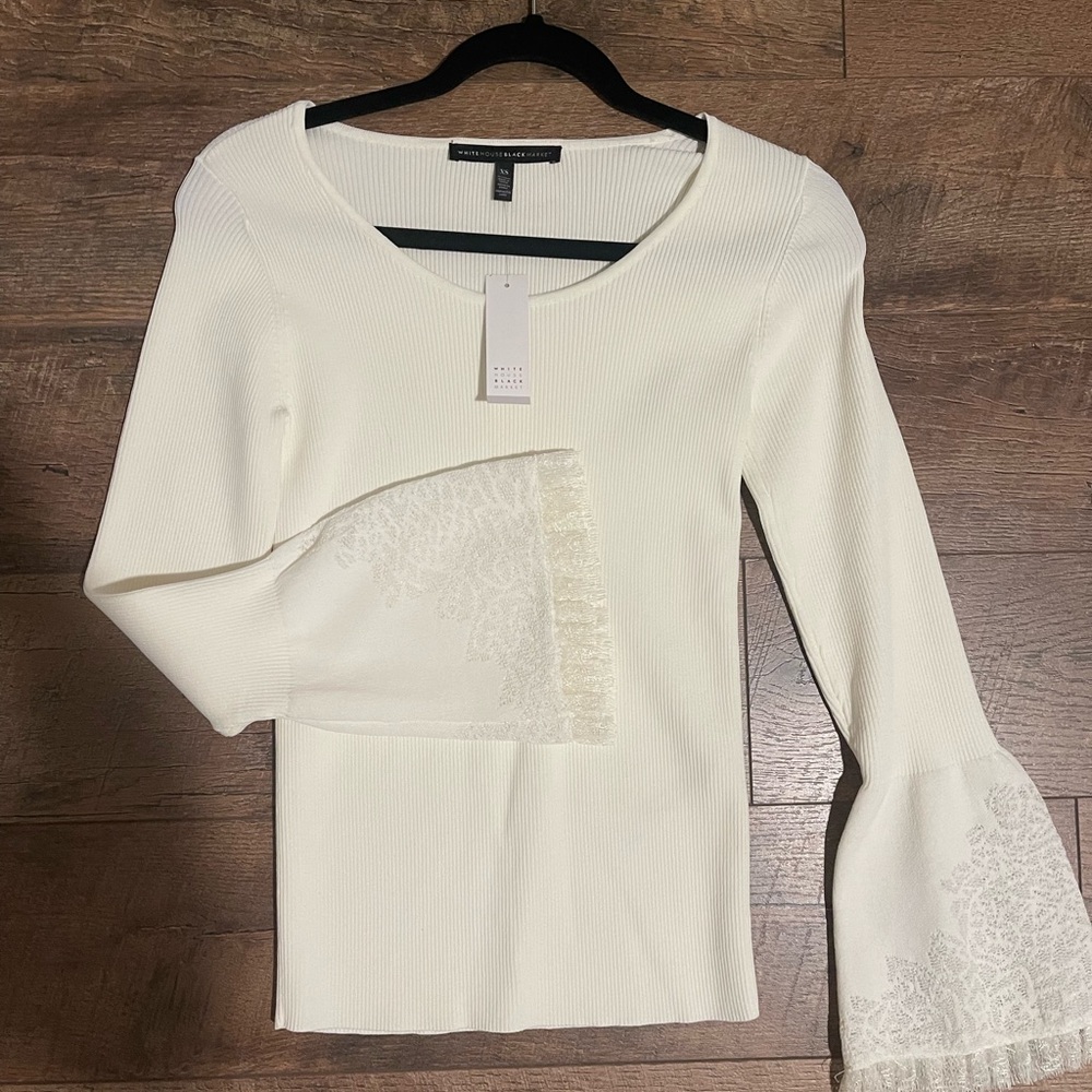 White House Black Market White Lace Sleeve Top